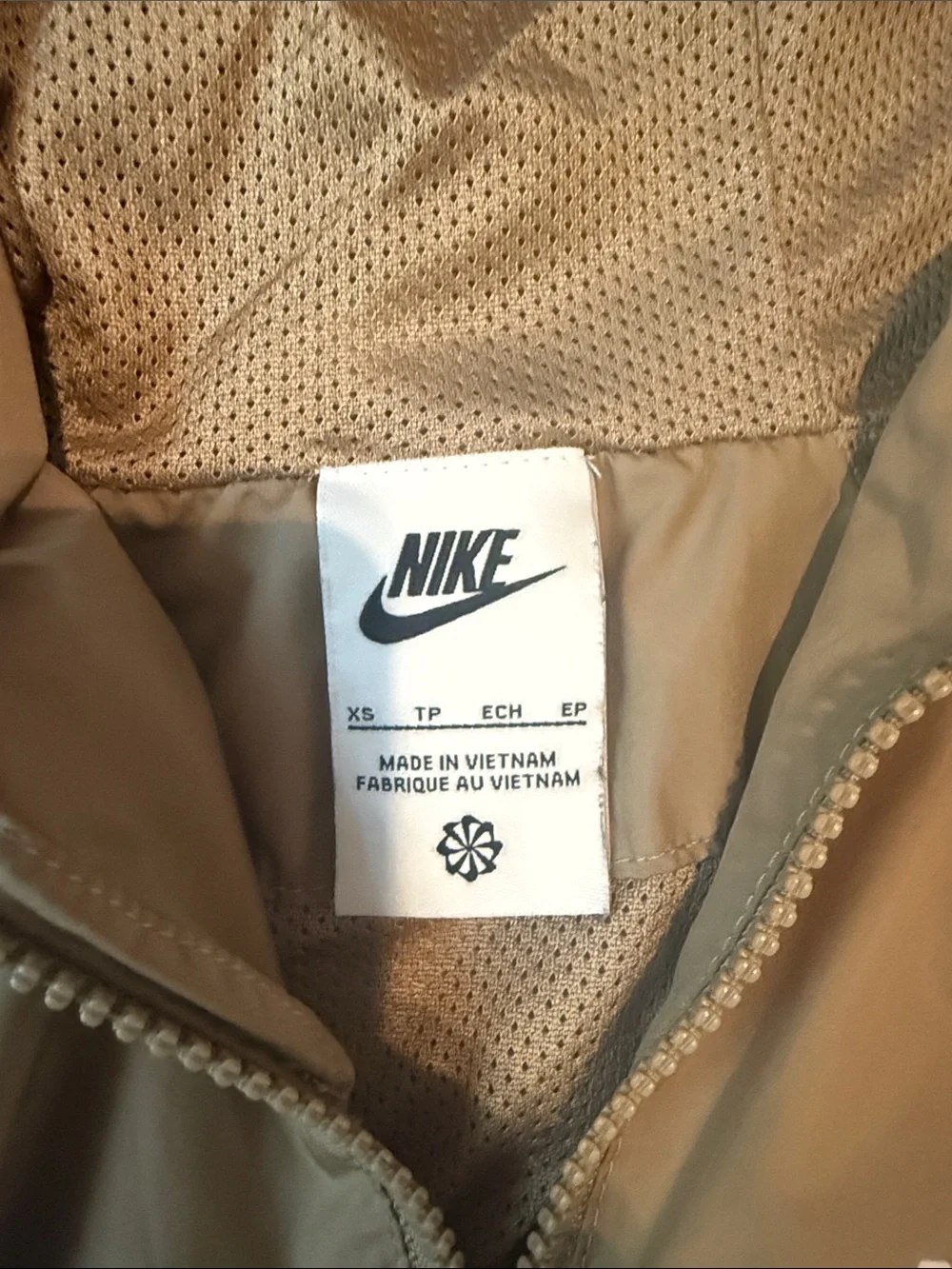 Nike Kids Hooded Rain Jacket in Tan with White Logo